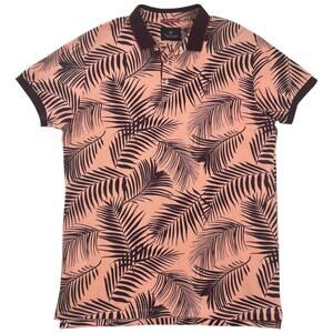 Scotch & Soda Palm Print Polo Shirt Pink Tropical Cotton Short Sleeve XL Slim